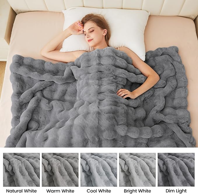 ORINOVA Gray Blanket Twin Size 60x80 Soft Fluffy Faux Fur Bed Cover Fuzzy Plush Bubble Throw for Couch Warm Cozy Bedding for Bedroom, Dorm and Guest Room Decor