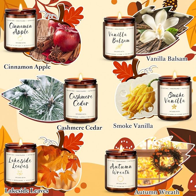 Candles for Home Scented, 6 x 7.1 oz Soy Wax & 150 Hours Long Lasting Fall Candles, Gifts for Women Birthday Thanksgiving Day Merry Christmas