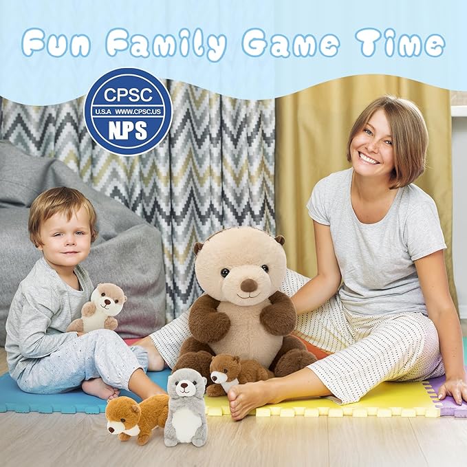 MaoGoLan 5pcs Otter Stuffed Animal - 14.5" Mommy Sea Otter Plush with Babies Inside, Soft Cute Stuffed Otter Plushies Toy Gift for Kids Boys Girls