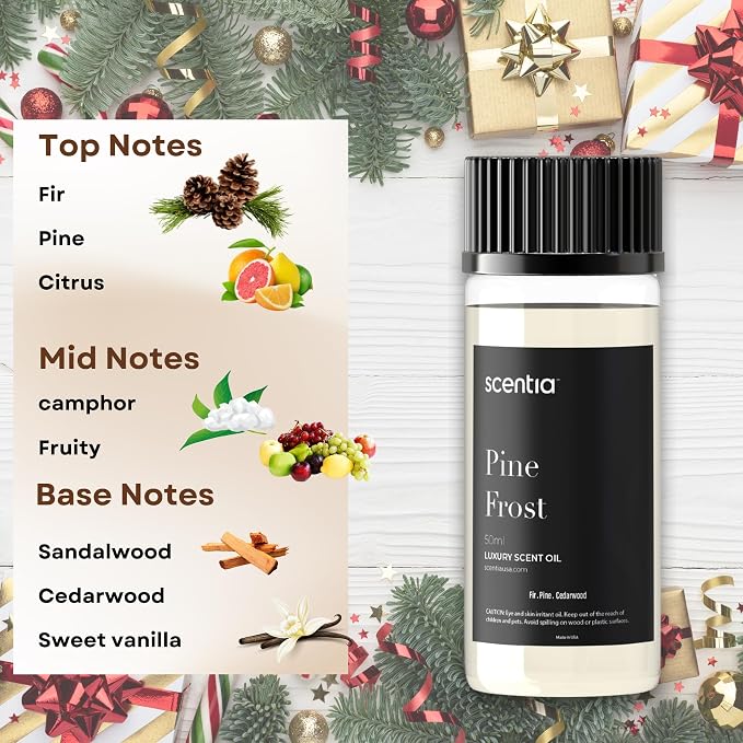 Scentia Pine Frost Essential Oil – 120 ml Christmas Diffuser Oil | Crisp Winter Blend with Fir, Pine, Citrus & Vanilla | Aromatherapy for Home, Candles, Soaps & Holiday Décor | Made in USA