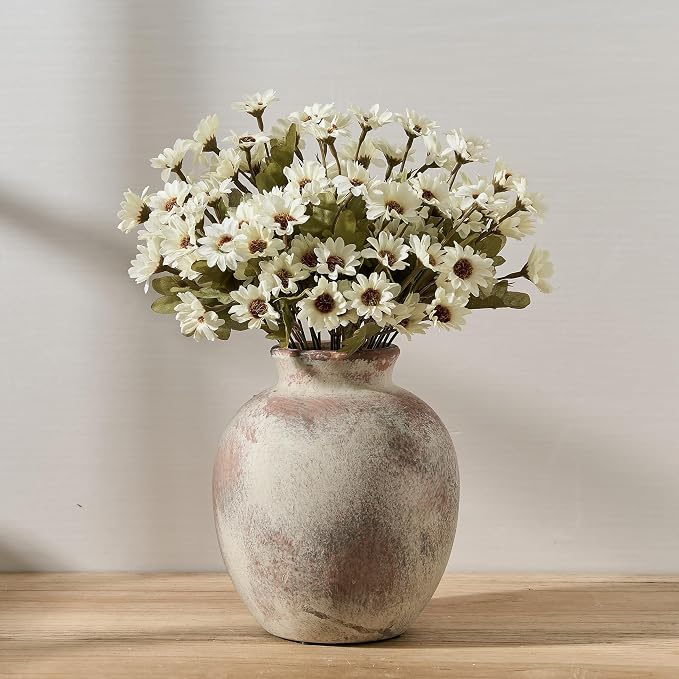 SIDUCAL Ceramic Decorative Flower Vase | 7.48 Inch Pottery Rustic Farmhouse Boho Vase for Home Decor, Table, Living Room, Bathroom, Coffee Desk, Shelf, Mantel Decoration, Wedding, Terra