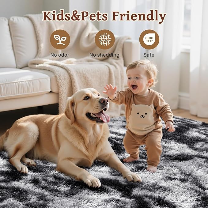 7x10 Area Rugs for Living Room, Large Fluffy Shag Bedroom Rugs Non-Slip, Ultra Soft Plush Carpet for Nursery Kids PlayRoom Dorm Office Indoor Modern Carpets(Dark Grey)