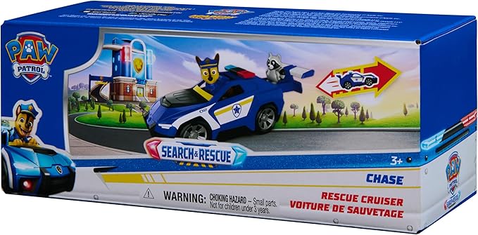 Paw Patrol: Search & Rescue, Chase Rescue Cruiser Vehicle with 2 Figures, Police Car Toy with Pull-Back Action, Kids Toys for Boys & Girls Ages 3+