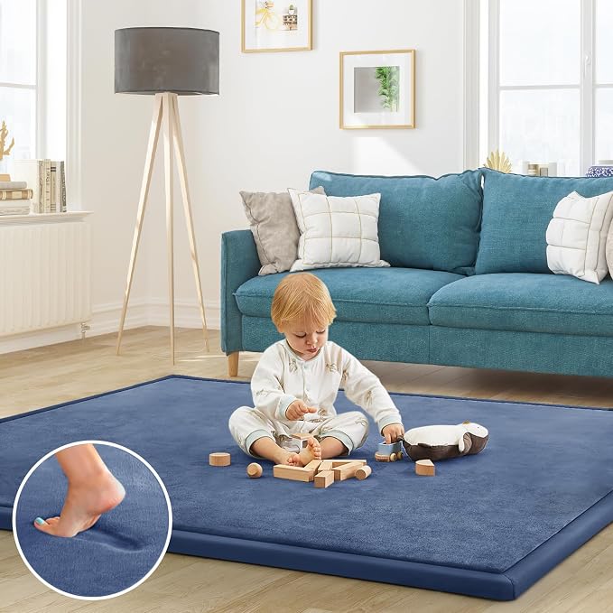 Baby Play Mat for Floor Nursery Rug Muscle Mat Area Rug Playroom Rug 79"x79" Playpen Mat Elastic Foam 1.3" Thick Crawling Mat for Babies,Toddlers, Infants, Kids,Sapphire Blue