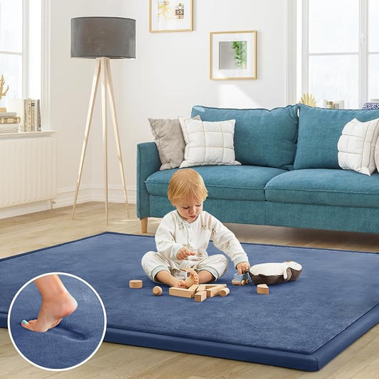 Baby Play Mat for Floor Nursery Rug Muscle Mat Area Rug Playroom Rug 79"x79" Playpen Mat Elastic Foam 1.3" Thick Crawling Mat for Babies,Toddlers, Infants, Kids,Sapphire Blue