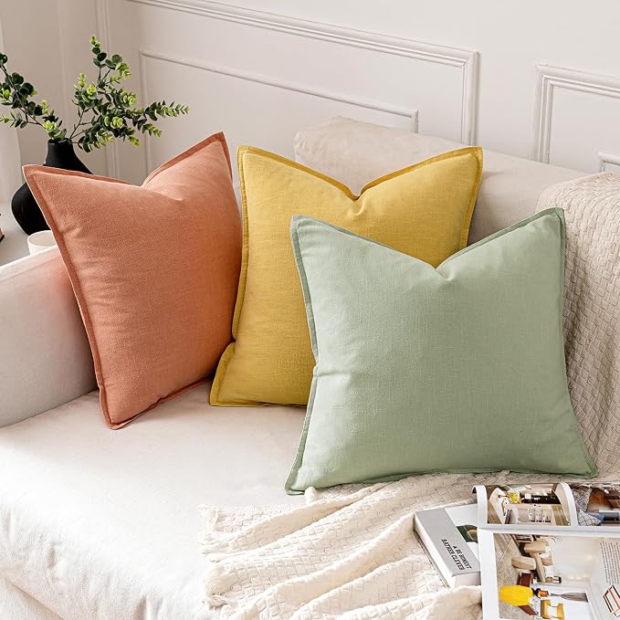 MIULEE Decorative Linen Pillow Covers 20x20 Inch Yellow | Boho Farmhouse Neutral Couch Throw Pillows for Bed, Pack of 2 Accent Modern Pillowcases, Sofa Livingroom Home Decor