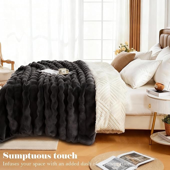 Faux Fur Throw Blanket for Couch, 1000 GSM Cozy Fuzzy Fluffy Soft Plush Thick Bubble Sherpa Blanket for Sofa Bedroom Living Room, Mothers Day Birthday Gifts for Women Home Decor