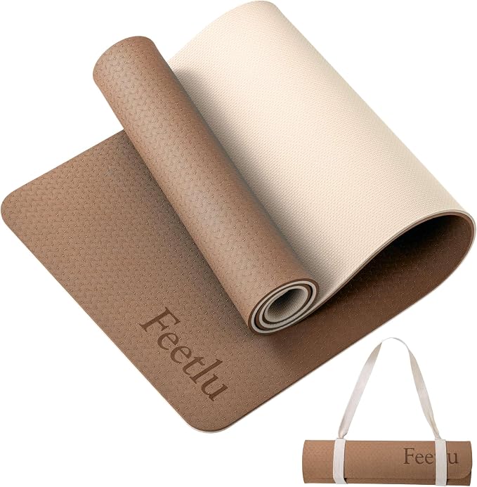 Extra Thick Yoga Mat with Carry Strap, 10mm Non-Slip Exercise Mat, 72 x 24 Inch Cushioned Workout Mat for Yoga, Pilates, Stretching & Floor Exercises