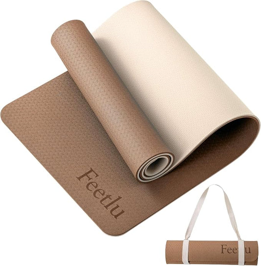 Extra Thick Yoga Mat with Carry Strap, 10mm Non-Slip Exercise Mat, 72 x 24 Inch Cushioned Workout Mat for Yoga, Pilates, Stretching & Floor Exercises