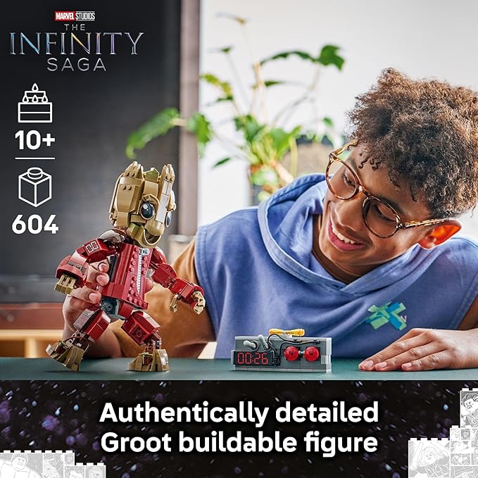 LEGO Marvel Ravager Jumpsuit Groot Building Toy for Boys & Girls, Ages 10+ - Posable Display & Play Figure W/Detonator Device - Gift Idea for Birthdays - 76341