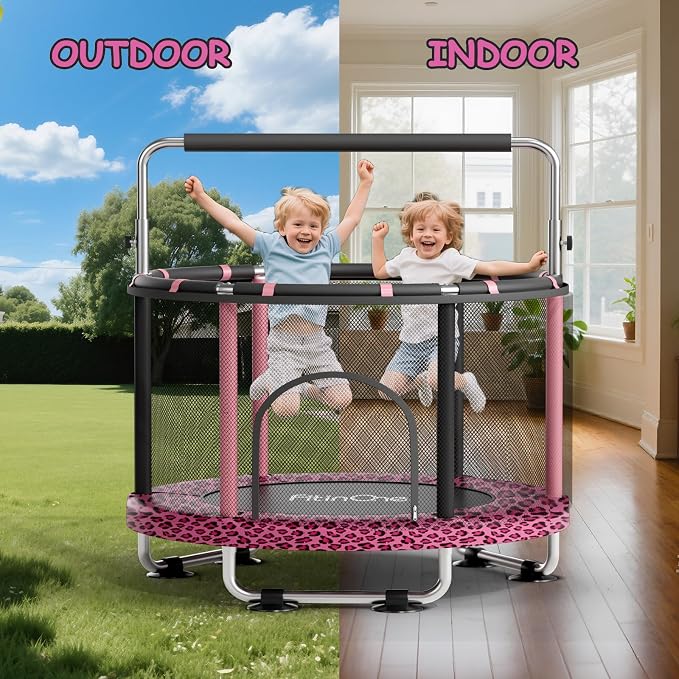 55" Toddler Mini Trampoline for Kids, Indoor Outdoor Toys with Swing, 440lbs Baby Kids Trampoline, Gymnastics Bar, Birthday Gifts for Boy Girl Age 1-8