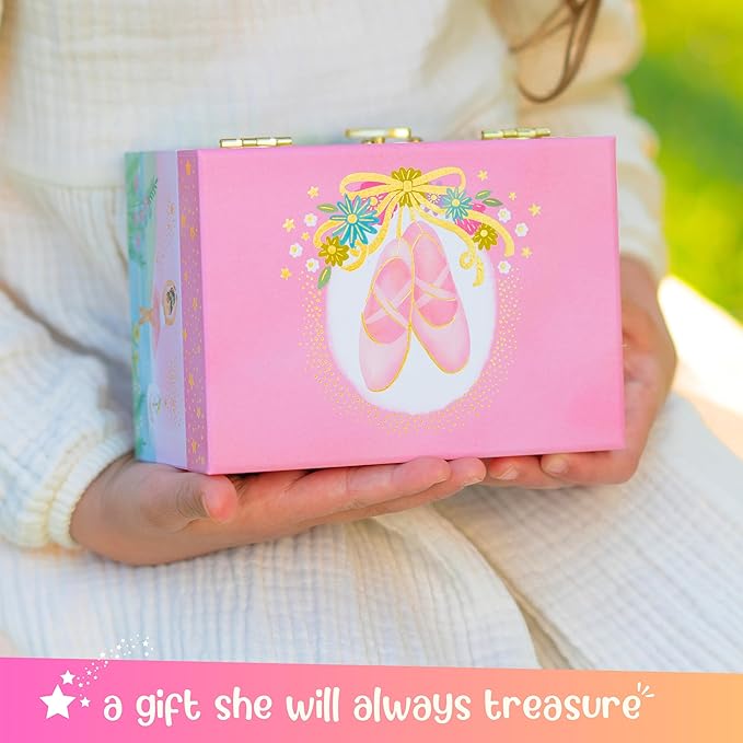 Giggle & Honey Musical Ballerina Jewelry Box for Girls - Kids Music Box with Spinning Ballerina, Ballet Birthday Gifts for Little Girls, Jewelry Boxes, 6 x 4.7 x 3.5 in - Ages 3-10,Pink