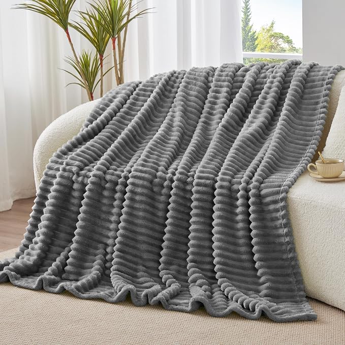 BEDELITE Ribbed Twin Blanket for Couch & Bed, Grey, 60"x80" | Ultra-Soft Plush Fleece, Cozy, Warm Yet Lightweight, Ribbed Texture, Home Decor, Machine Washable, Giftable, All-Season Use