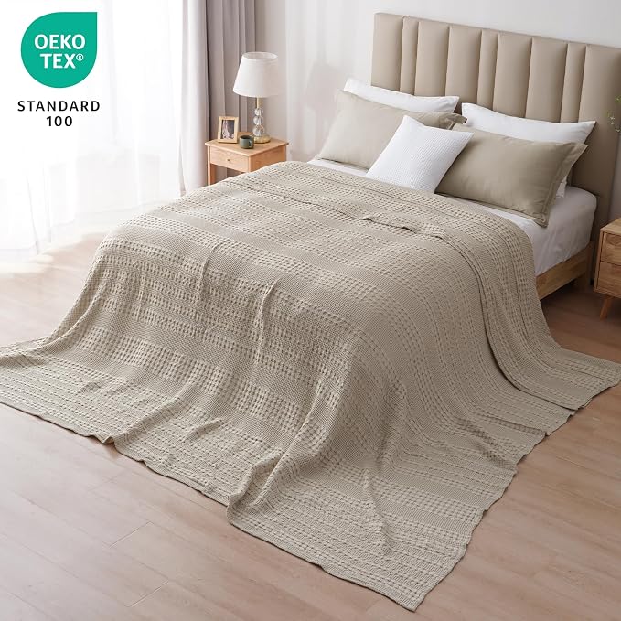 PHF 100% Cotton Waffle Blanket Oversized King 120"x120", Lightweight Breathable Extra Large 10'x10' Blankets for Bed, Giant Big Luxury Aesthetic Woven Bedding for Home Decor, Pearl Gray