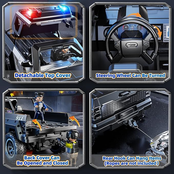 Police Car Toys for Boys 3-5, Play Vehicles for Boys Girls Ages 3-12 with Light and Sound, Role Playing Police Truck Toys, Toddler Truck Gifts for Kids Ages 4-8