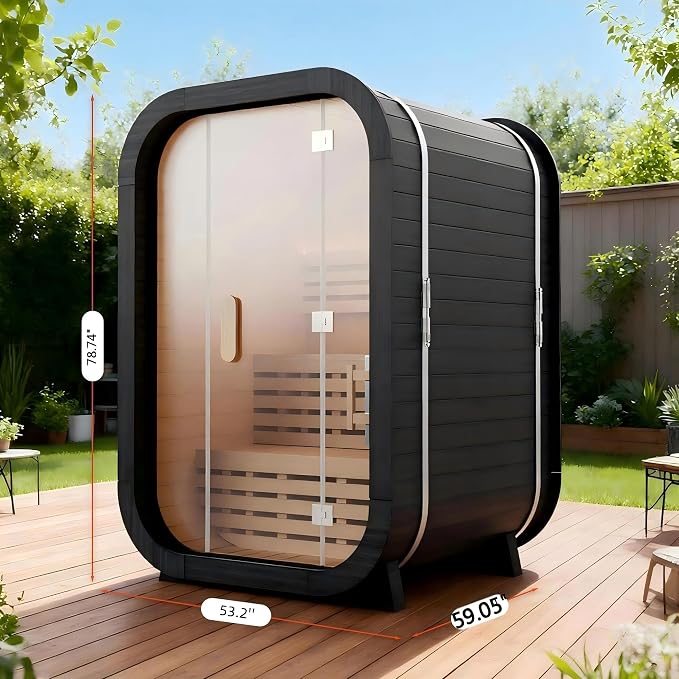 Customize 2-8 Outdoor Barrel Sauna Room,HARVIA 6KW Electric Stove or Wood Burning Stove Japanese Cedar Sauna Kit (Cube Sauna)