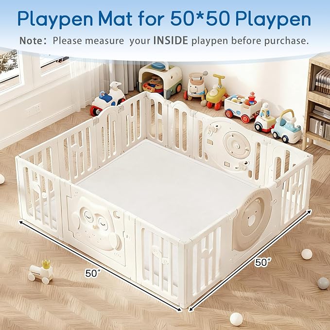Baby Play Mat for Floor Nursery Rug Muscle Mat Area Rug Playroom Rug 50"x50" Playpen Mat Elastic Foam 1.3" Thick Crawling Mat for Babies,Toddlers, Infants, Kids,Cream