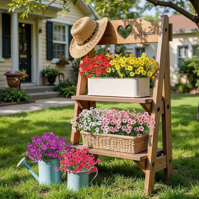 Alupssuc 24 Bundles Artificial Daisy Flowers UV Resistant for Outdoor Decor | Silk & Plastic, Spring Faux Plants Greenery, Bendable Stems, for Porch Patio Hanging Window Planter Yard Outside, 6 Colors
