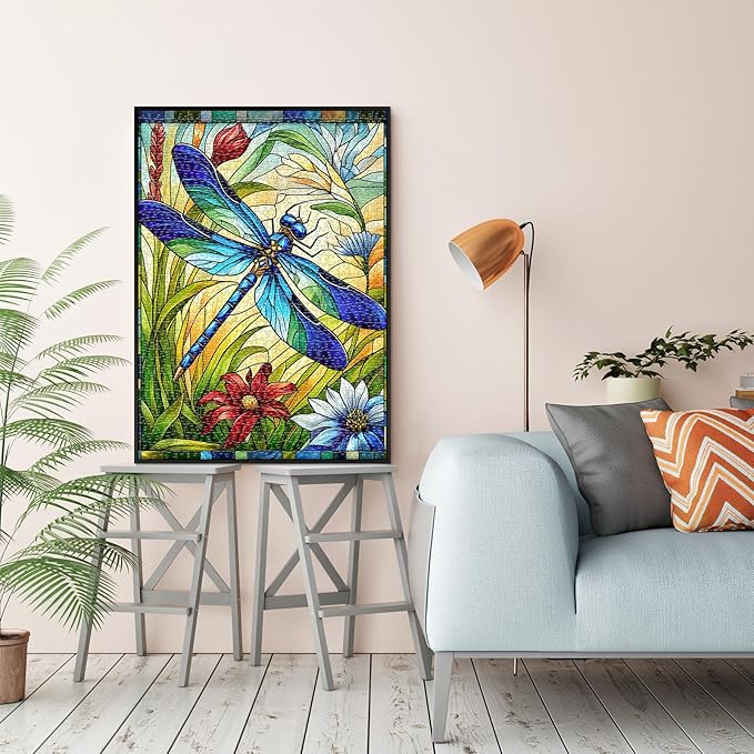 Sutinban Stained Glass Dragonfly 1000 Piece Puzzles, Jigsaw Puzzle 1000 Pieces for Adults, Coolest Adult Puzzles for Happy Family Time, Great Gift for Jigsaw Puzzle Lovers, 27.5’’x19.7’’