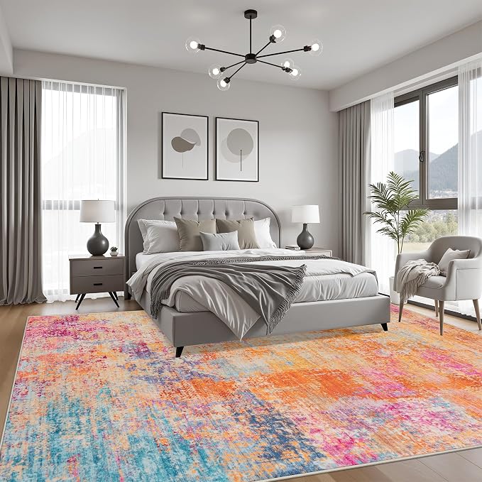 8x10 Area Rug Living Room Rug: Washable Modern Abstract Soft Thin Rug Indoor Floor No Slip Carpet for Bedroom Dining Room Farmhouse Nursery Home Office - Galaxy Haze