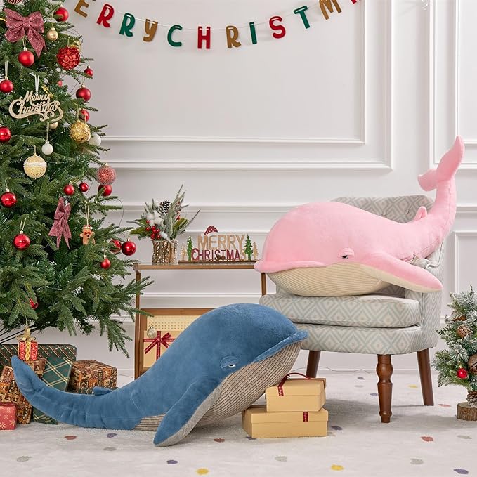 Tezituor 4ft Giant Whale Stuffed Animal, 43.3 inch Large Stuffed Pink Whale Plush Ocean Toys, Hugging Soft Whale Plush Pillow for Girls Boys