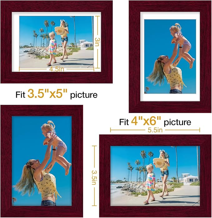 Vittanly 4x6 Picture Frames Set of 9 for Wall Mount & Tabletop, Cherry Red | Display Pictures 3.5x5 with Mat or 4x6 without Mat, Small Photo Frames, Engineered Wood with Shatter Resistant Plexiglass