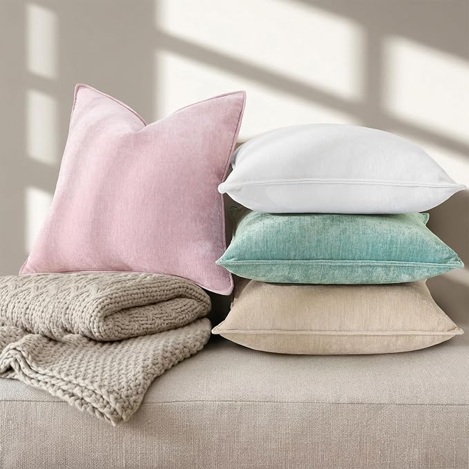 decorUhome Chenille Cream White Velvet Throw Pillow Covers 12x20 Set of 2 | Fall Soft Lumbar Couch Decorative Modern Farmhouse Pillow Cases with Elegant Design for Sofa Bed Living Room Home Decor
