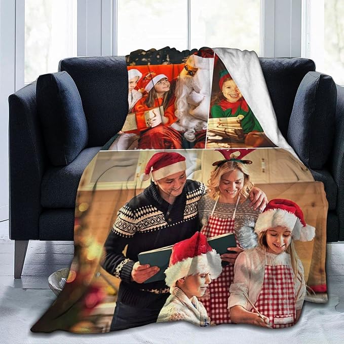QETXVI Custom Blanket with Photos Text Customized Blanket Personalized Flannel Throw Blankets for Adult Kid Birthday Christmas Halloween Fathers Mothers Valentines Gift - 60"x 80"