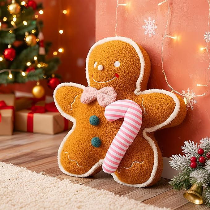 Liliful Christmas Plush Stuffed Gingerbread Man Toy 16 Inch Soft Aesthetic Gingerbread Man Pillow Stuffed Xmas Toys for Christmas Party Favors Decorations (Teddy Plush)