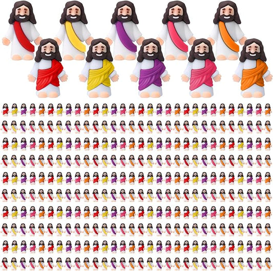 Bememo 300 Pcs Little Jesus Figures Bulk Original Design Mini Pocket Jesus Toys Rubber Figurine to Hide and Seek Religious Party Favors Sunday School Craft Baptism Gifts(Bright Colors)
