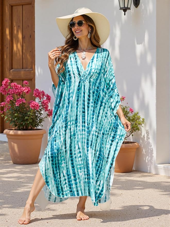 Mumu Dresses for Women Plus Size, Bohemian Kaftan Beach Cover Up Long Maxi Nightgown Soft Loungewear