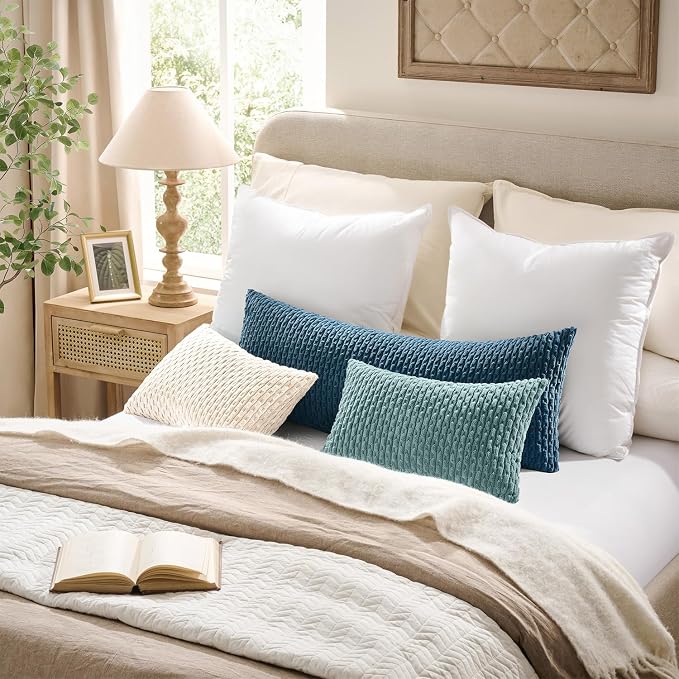 Kevin Textile Soft Corduroy 20"x54" Body Pillow Cover 1 Pack, Cream White | Boho Stripe Plush Corduroy Decorative Oblong Cushion Cover Modern Farmhouse Home Decor for Sofa Couch Bed Chair