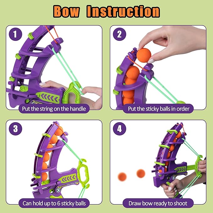 Bargifts Shooting Game Toy with 6 Foam Balls and 6 Targets, Foam Bow and Arrow Set Toy, Indoor and Outdoor Toy Guns Play Games