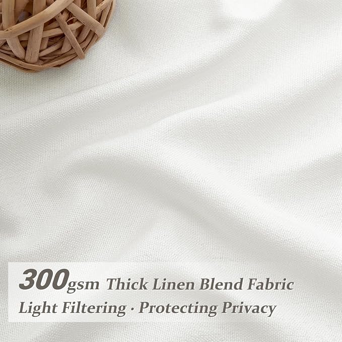 Pure White Short Thick Linen Viral Curtains 54 Inch Length 2 Panel Set for Small Windows, Pinch Pleated Rustic Semi Sheer Light Filtering Privacy Drapes with Back Tab 40 x 54 Inches Kitchen Curtain