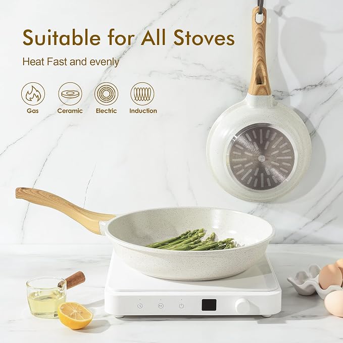 SENSARTE Nonstick Ceramic Frying Pan Skillet, 8 Inch Omelet Pan, Healthy Non Toxic Chef Pan, Induction Compatible Egg Pan with Heat Resistant Handle, PFAS-Free, White