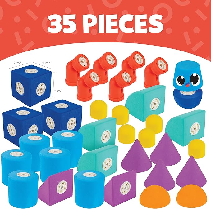Magnetic Foam Building Blocks - 35-Piece Castle, Bath Toys for Toddlers, Preschool Toys, Bathtub Toys, Sensory Toys, Blocks for Toddlers 3-5, Engineering Toys for Kids 3-5, Bath Blocks