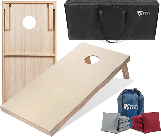 Tailgating Pros Cornhole Boards - 4'x2' & 3'x2' Cornhole Game w/Carrying Case & Set of 8 Corn Hole Bags - 150+ Color Combos! Optional LED Lights