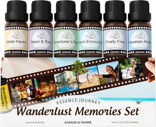 ASAKUKI Essential Oils for Diffusers for Home, Luxury Home Scents, 6 * 10ml | Travel-Inspired Luxury scent, for Diffusers & Waterless Diffusers, Gift-Ready Home fragrance Set, Bedroom and living room use