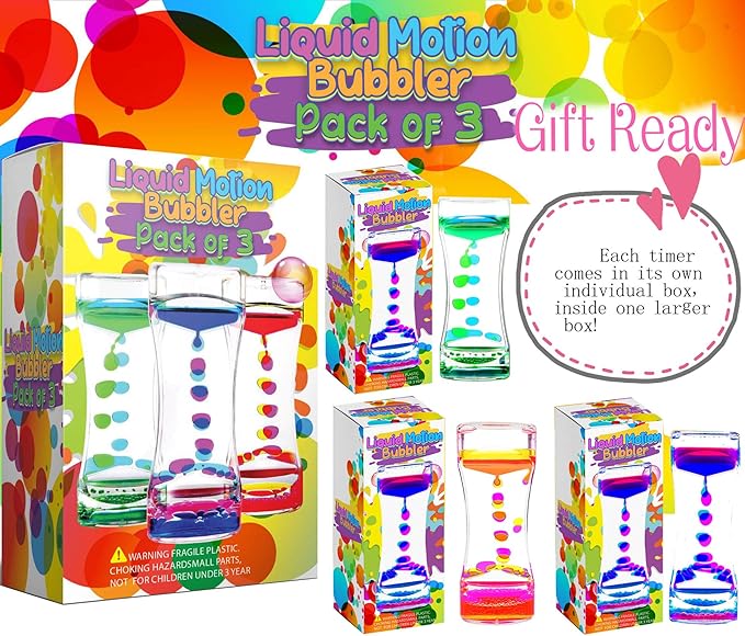 YUE MOTION Liquid Motion Bubbler Visual Sensory Toys, Liquid Timer– New Big Calming Sensory Bubbler Toy- Colorful Liquid Hourhlass for Stocking Stuffers, Novelty Gifts