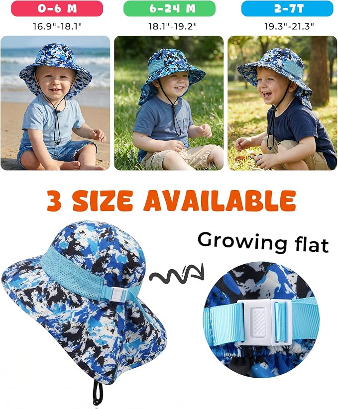 Toddler Baby Sun Hat Kids Summer Beach Essentials Adjustable Beach Hats with Bucket Wide Brim for Boys Girls Age 0-14 Years