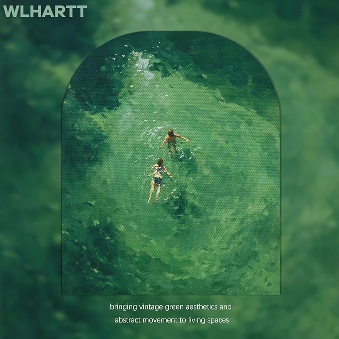 Framed Green Abstract Wall Art, Vintage Summer Swimming Canvas Wall Decor Painting, Minimalist Dark Green Water Landscape Poster Print Picture for Bathroom Bedroom Living Room 16x24 Inch