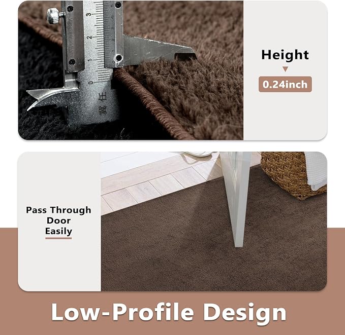 FinRèc 7x10 Washable Area Rugs for Bedroom Living Room, Low Pile Thin Rug Solid Color, Non-Slip Carpet Indoor for Home Decor (Pure Brown)