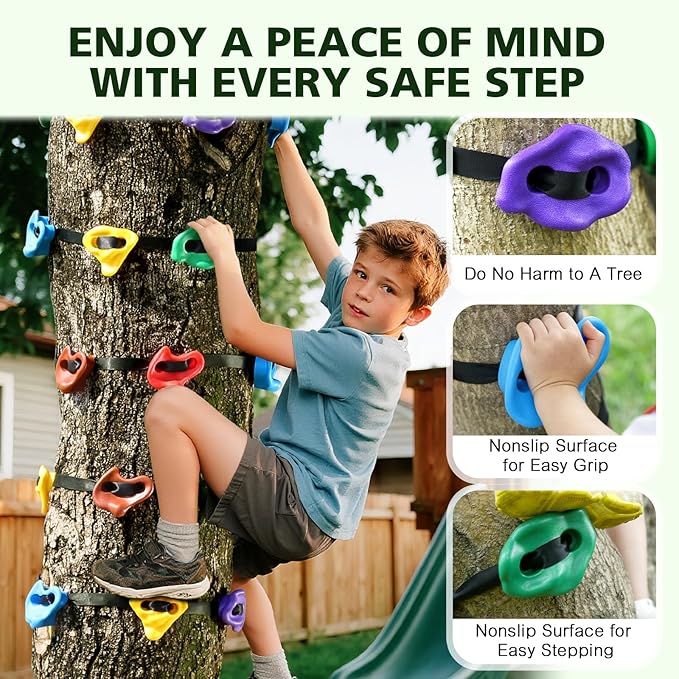 TOPNEW 20 Ninja Tree Climbing Holds for Kids Climber, Adult Climbing Rocks with 6 Ratchet Straps for Outdoor Ninja Warrior Obstacle Course Training