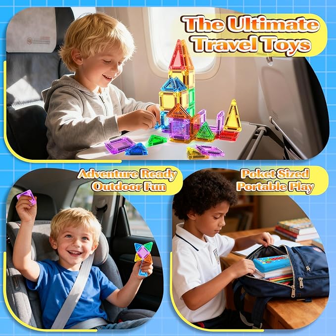 Mini Magnetic Tiles, Magnetic Travel Toys with Portable Tin, STEM Preschool Toddlers Toys for Kids Ages 3-5 4-8, Ideal Birthday&Christmas Gifts for 3+ Years Old Boys and Girls