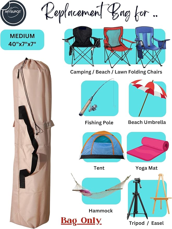 Replacement Bag for Folding Camping Chair, Portable Camp Chair, Hammock, Yoga Mat, Umbrella, Tents, Tripods, Fishing Poles - 420D Oxford Polyester Fabric