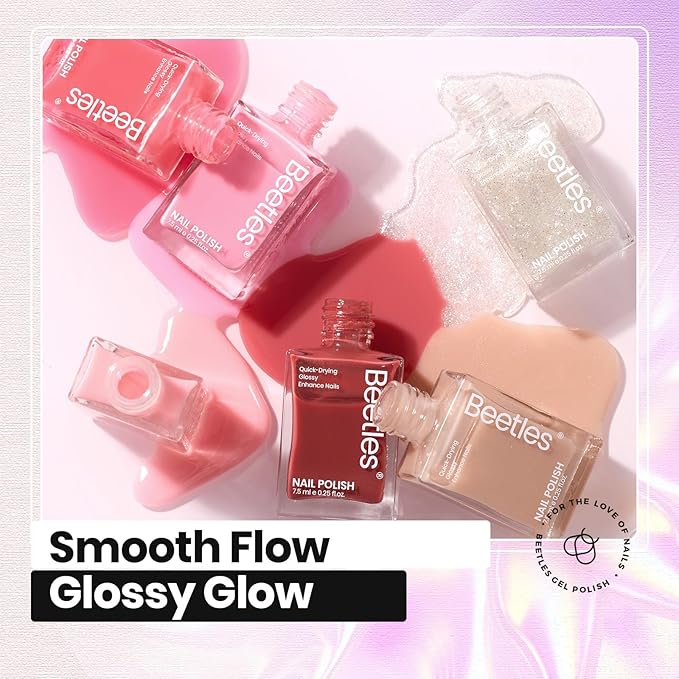 Beetles Nail Polish Set - 12 Colors Jelly Pink Quick Dry Nail Polish Glitter Air Dry Serenely Chic Fingernail Polish DIY Spring Nails Art Set Home