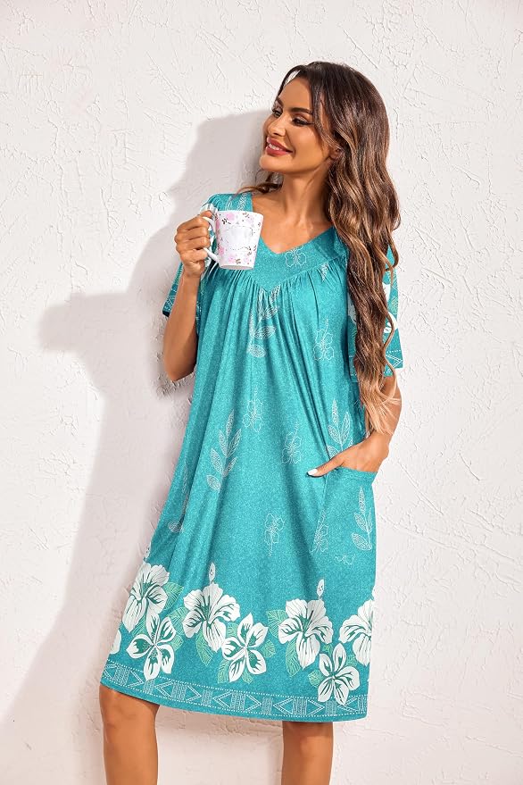 Ekouaer Womens House Dress Floral Print Moo Moos Nightgowns Moomoo Dresses Mumus with Pockets