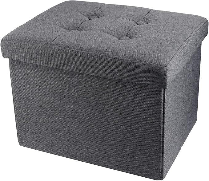 ALASDO Storage Ottoman Footrest Stool Small Ottoman with Storage Foldable Ottomans Foot Rest Footstool Bench for Living Room 17x13x13inches Grey