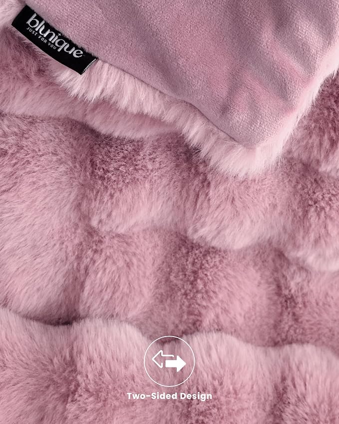 Ultra Soft Cozy Faux Fur Throw Blanket, Fuzzy Plush Thick Bubble Blanket, Oversize Luxury Fluffy Blanket for Couch, Bed, and Living Room, 60x80 Inches, Pink