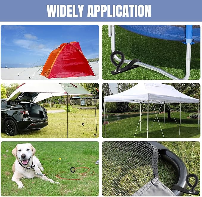 Eurmax USA 4 Pack Heavy Duty Ground Stakes&Anchors,Commercial Spiral Screw-in Trampoline Stakes with Reinforced Tie-Down Straps,High Wind Stabilizing Kit for Canopies,Outdoor Sheds,Swing Sets(Black)